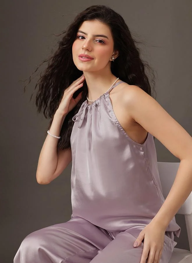 Clovia Pack of 3 - Satin Cami, Robe and Pyjama